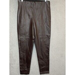Ann Taylor Dark Brown Faux Leather Womens Seamed Side Zip Pants MP Medium Petite